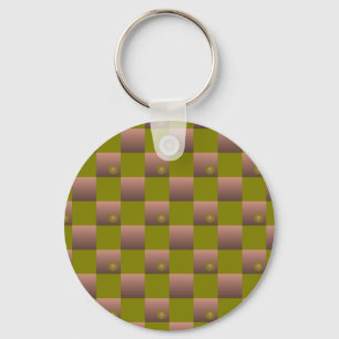 Chequered pattern in brown and olive green key ring