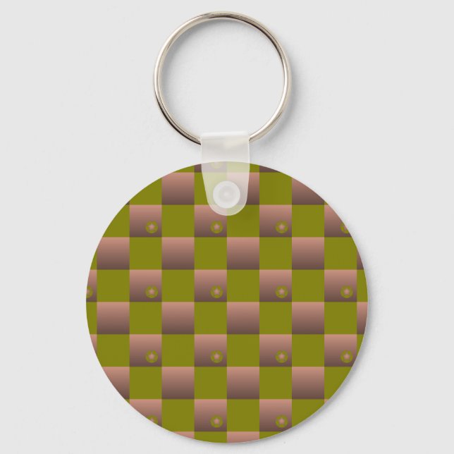 Chequered pattern in brown and olive green key ring (Front)
