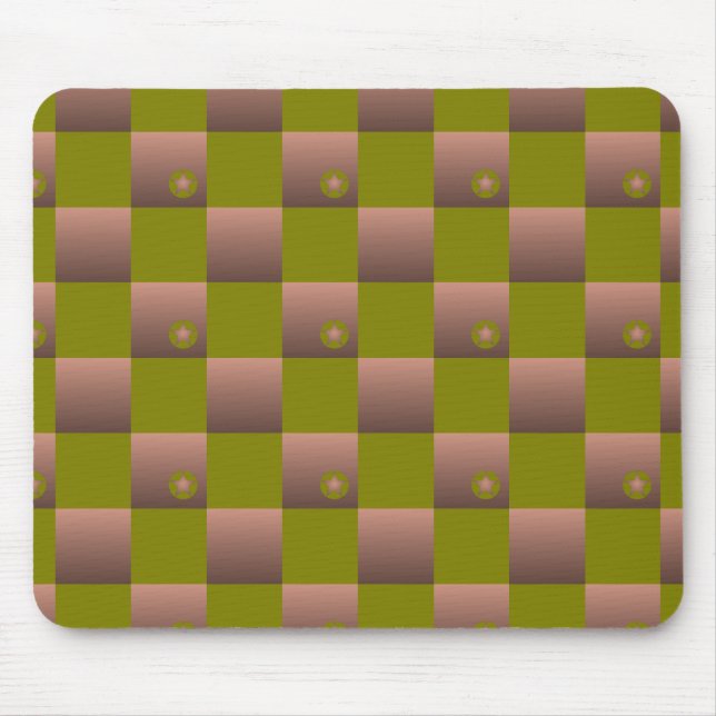 Chequered pattern in brown and olive green mouse mat (Front)