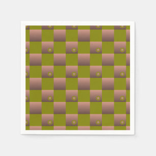 Chequered pattern in brown and olive green napkin