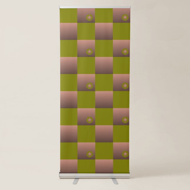Chequered pattern in brown and olive green retractable banner (Front)