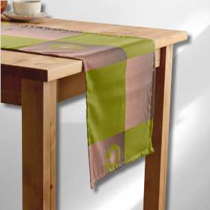 Chequered pattern in brown and olive green short table runner
