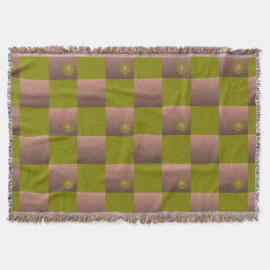 Chequered pattern in brown and olive green throw blanket