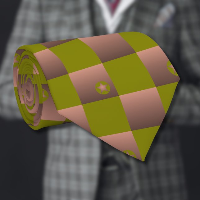 Chequered pattern in brown and olive green tie (Creator Uploaded)