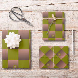 Chequered pattern in brown and olive green wrapping paper sheet