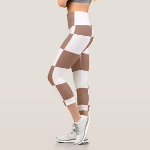 Chequered Pattern in White and Mocha Mousse Capri Leggings