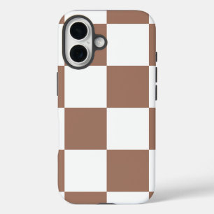 Chequered Pattern in White and Mocha Mousse iPhone 16 Case