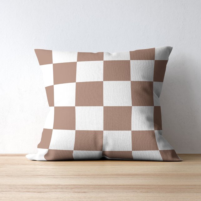 Chequered Pattern in White and Mocha Mousse Cushion (Creator Uploaded)