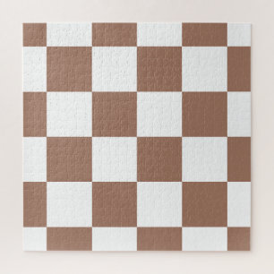 Chequered Pattern in White and Mocha Mousse Jigsaw Puzzle