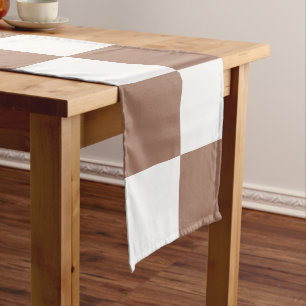 Chequered Pattern in White and Mocha Mousse Long Table Runner