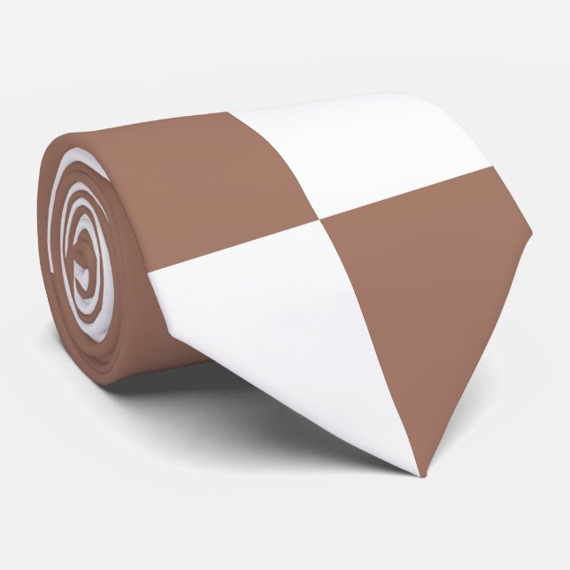 Chequered Pattern in White and Mocha Mousse Tie (Rolled)
