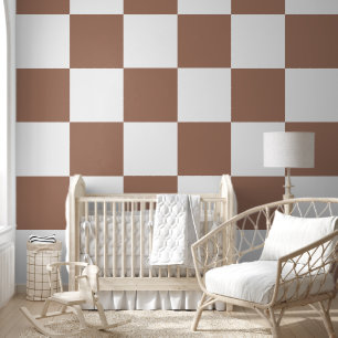 Chequered Pattern in White and Mocha Mousse Wallpaper