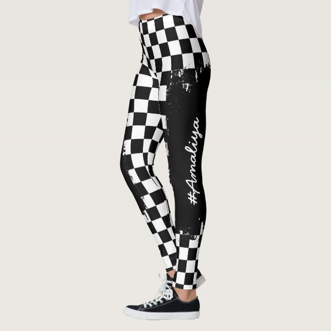 Chequered Pattern Leggings -Racing- Sport-women (Left)
