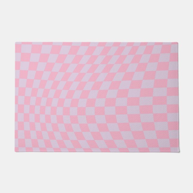 Chequered Pattern Lilac Pink Check Chequerboard Doormat (Front)