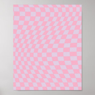 Chequered Pattern Lilac Pink Check Chequerboard Poster