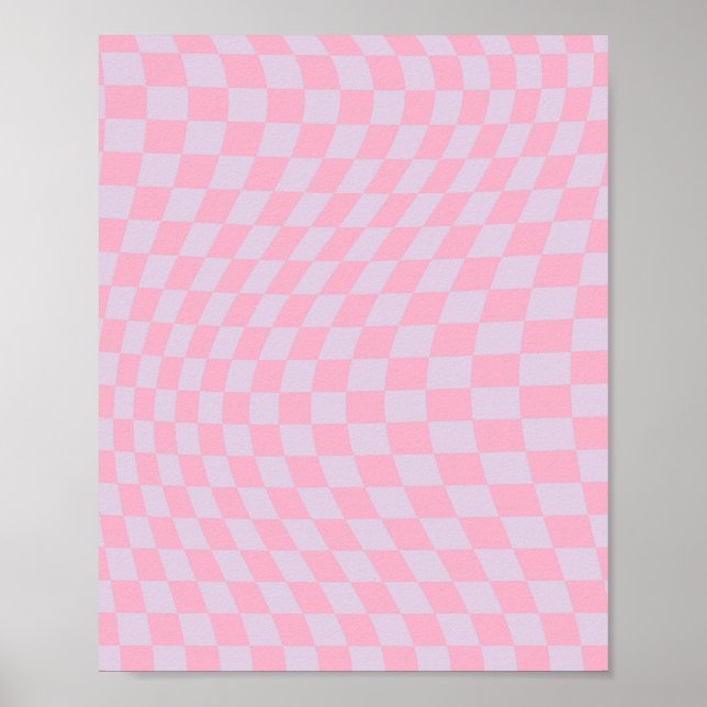 Chequered Pattern Lilac Pink Check Chequerboard Poster (Front)