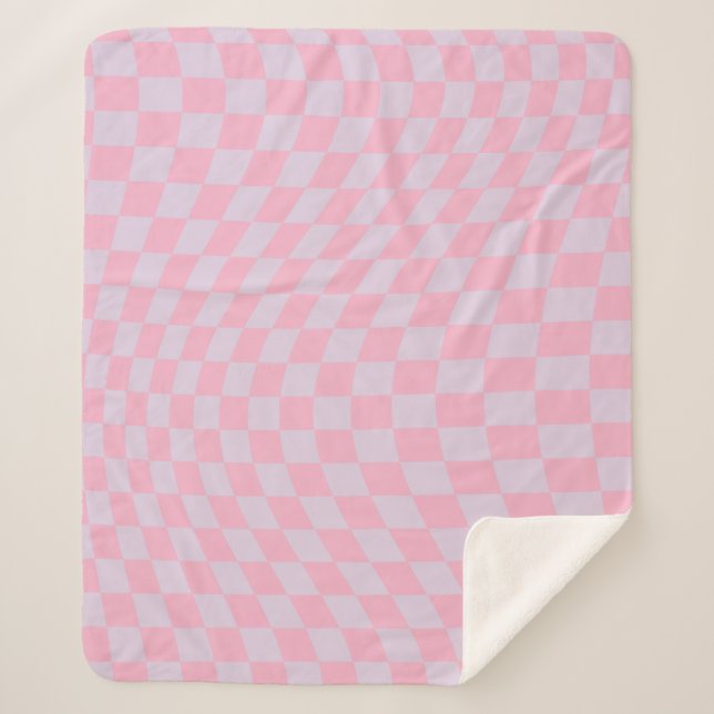 Chequered Pattern Lilac Pink Check Chequerboard Sherpa Blanket (Front)