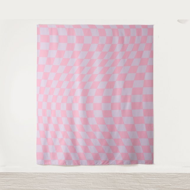 Chequered Pattern Lilac Pink Check Chequerboard Tapestry (Front)
