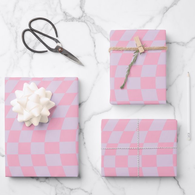 Chequered Pattern Lilac Pink Check Chequerboard Wrapping Paper Sheet (Front)