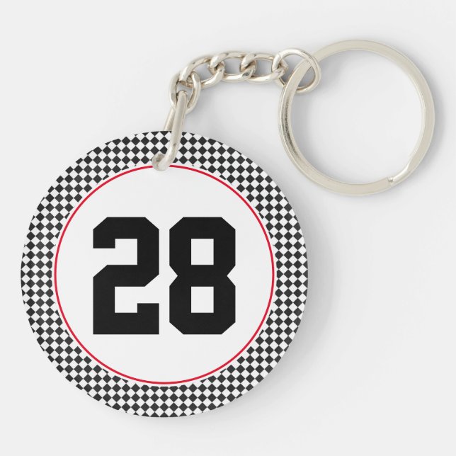 Chequered Pattern NUMBER Sports Racing Age Red Key Ring (Back)