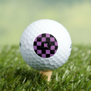 Chequered Pattern Personalise Monogram Purple Blac Golf Balls