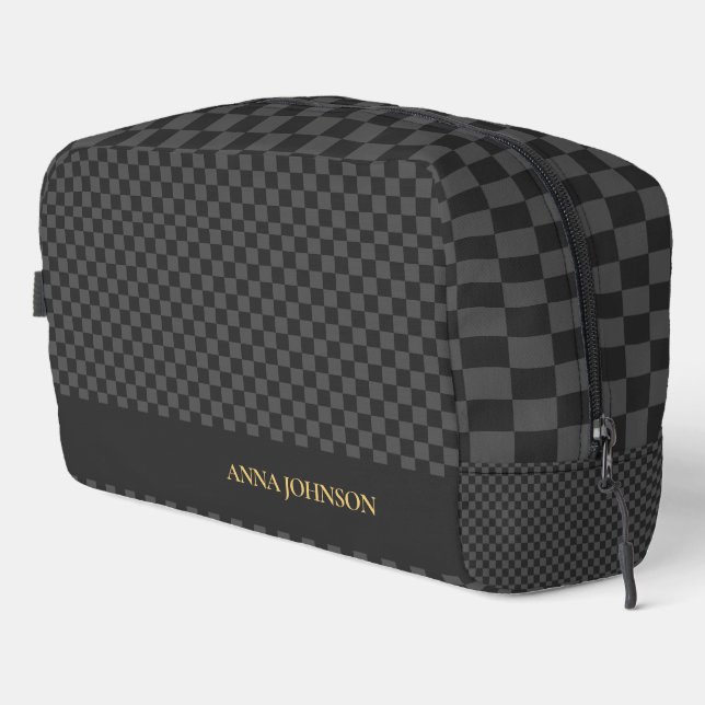 Chequered Pattern Personalised Name Dopp Kit (Right Corner)