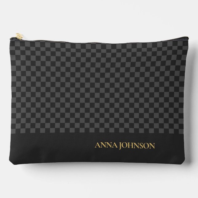Chequered Pattern Personalised Name Large Accessory Pouch (Front)