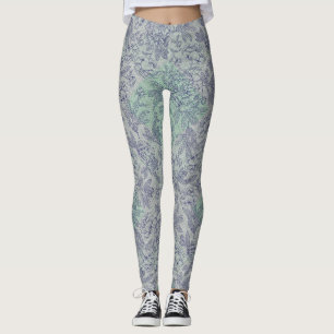 Chequered pattern small green flw Offwhite BG Leggings