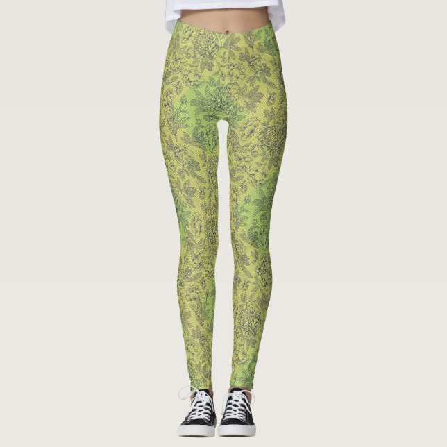 Chequered pattern small green w lyellow BG Leggings (Front)