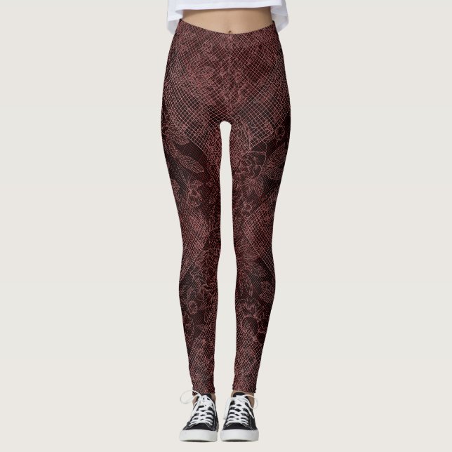 Chequered pattern small red 01w Black BG Leggings (Front)