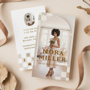 Chequered Pattern Social Media Influencer Photo Business Card