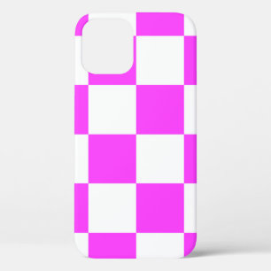 Chequered pattern tile background. White and Pinka iPhone 12 Case