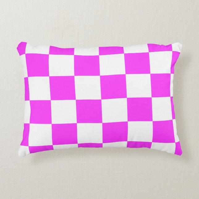 Chequered pattern tile background. White and Pinka Decorative Cushion (Front)