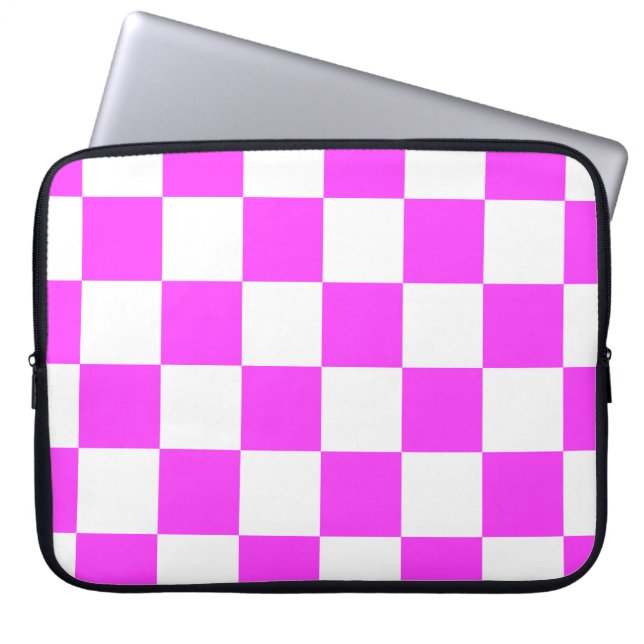 Chequered pattern tile background. White and Pinka Laptop Sleeve (Front)