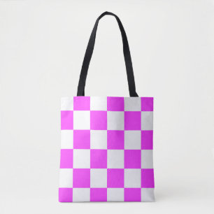 Chequered pattern tile background. White and Pinka Tote Bag