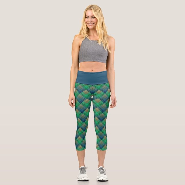 Chequered pattern with zig zag colouring capri leggings (Front)