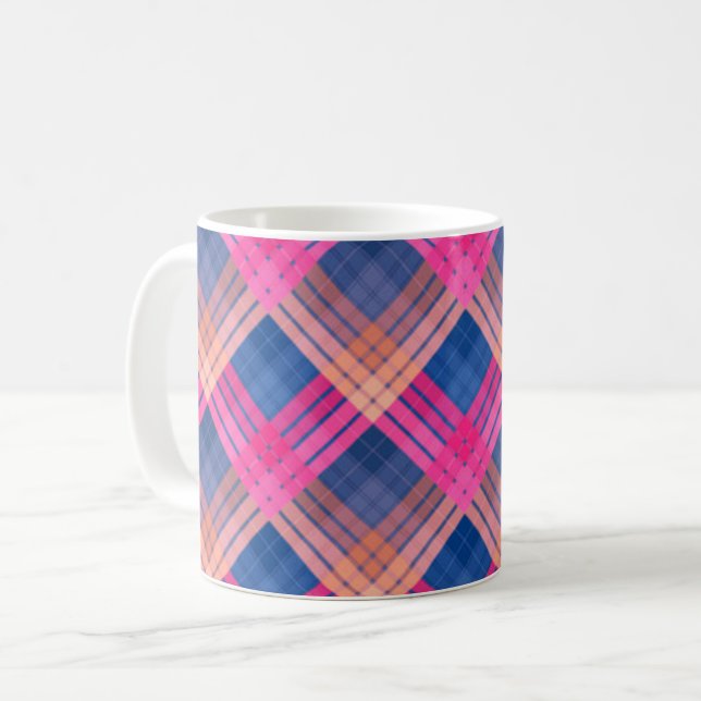 Chequered pattern with zig zag colouring coffee mug (Front Left)