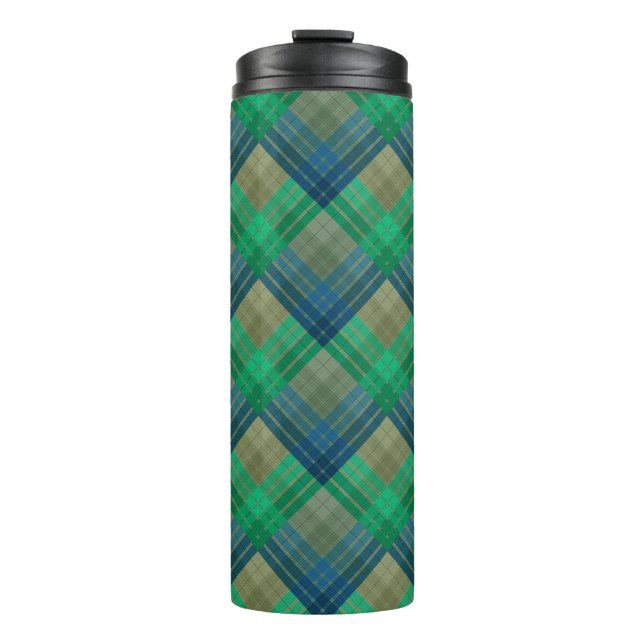 Chequered pattern with zig zag colouring thermal tumbler (Front)