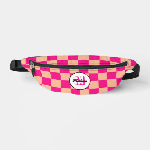 Chequered Peach hot pink geometric retro Monogram Bum Bags