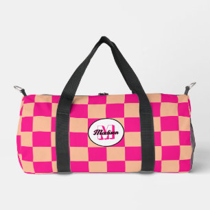 Chequered peach hot pink geometric retro Monogram Duffle Bag