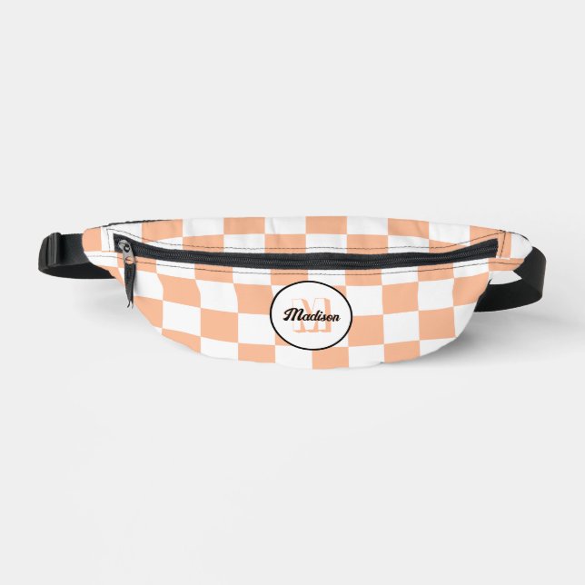 Chequered Peach white geometric retro Monogram Bum Bags (Front)