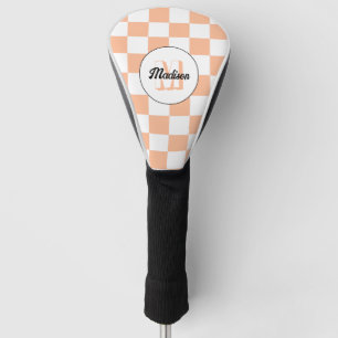 Chequered peach white geometric retro Monogram Golf Head Cover