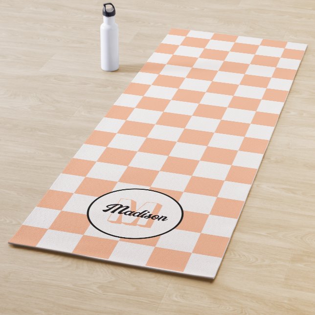 Chequered peach white geometric retro Monogram Yoga Mat (In Situ)