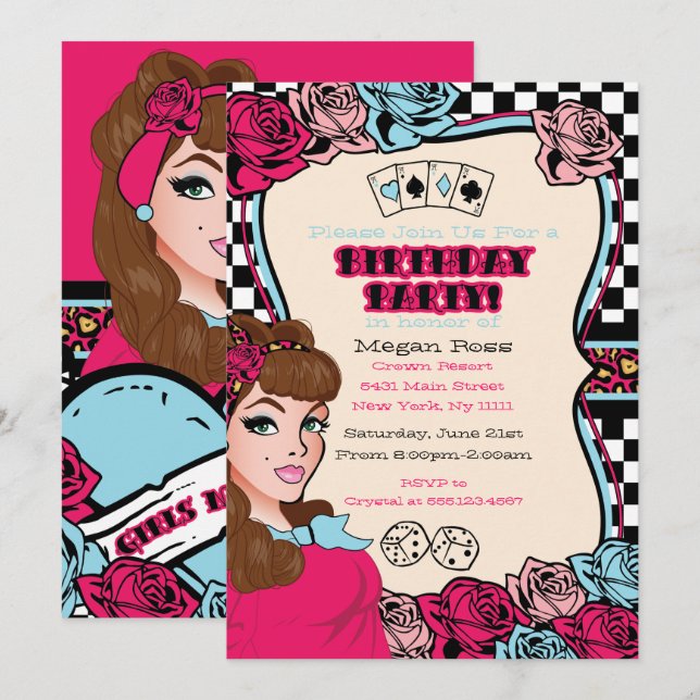 Chequered, Pin-up, Rock-A-Billy Invitation (Front/Back)