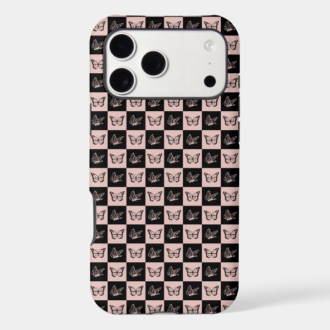 Chequered Pink and Black Butterfly Pattern (Back)