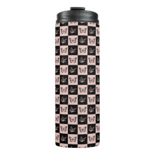 Chequered Pink and Black Butterfly Pattern Thermal Tumbler