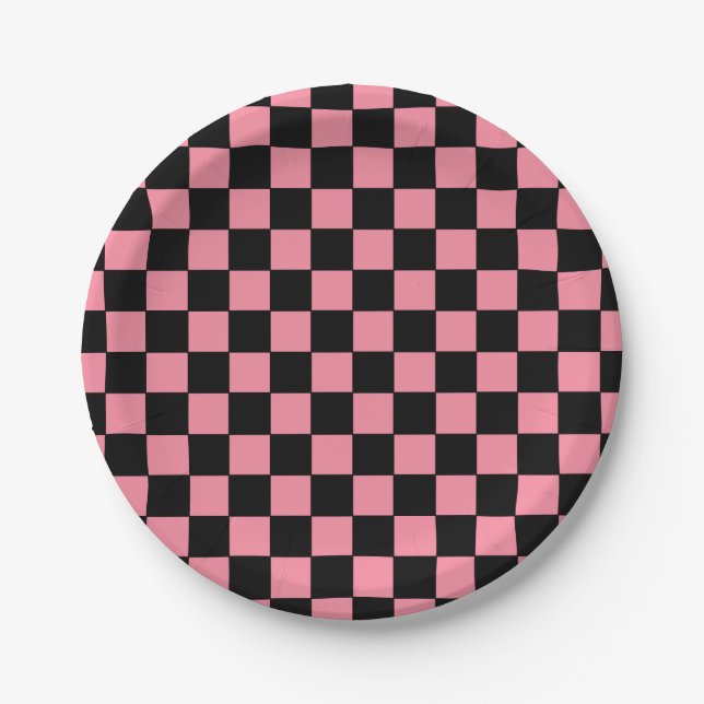 Chequered Pink and Black  Paper Plate (Front)