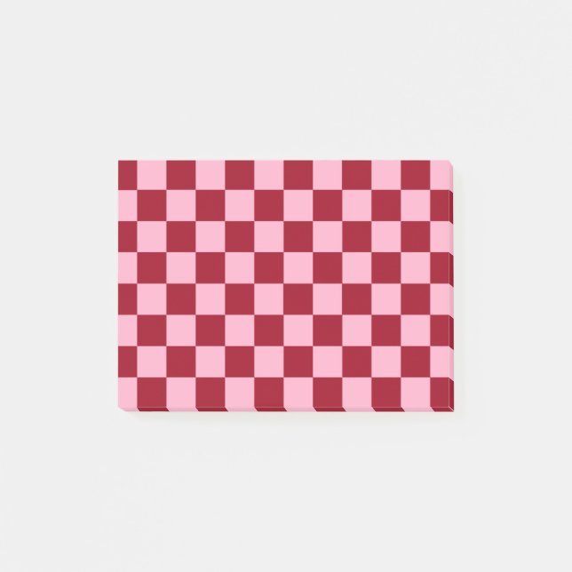 Chequered Pink and Burgundy Post-it Notes (Front)