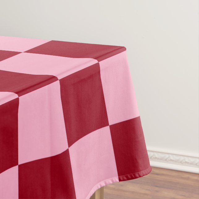 Chequered Pink and Burgundy Tablecloth (In Situ)
