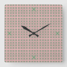 Chequered Pink and Green Square Wall Clock